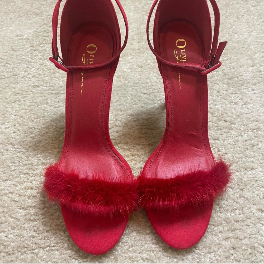 Red Fur Strap Heels